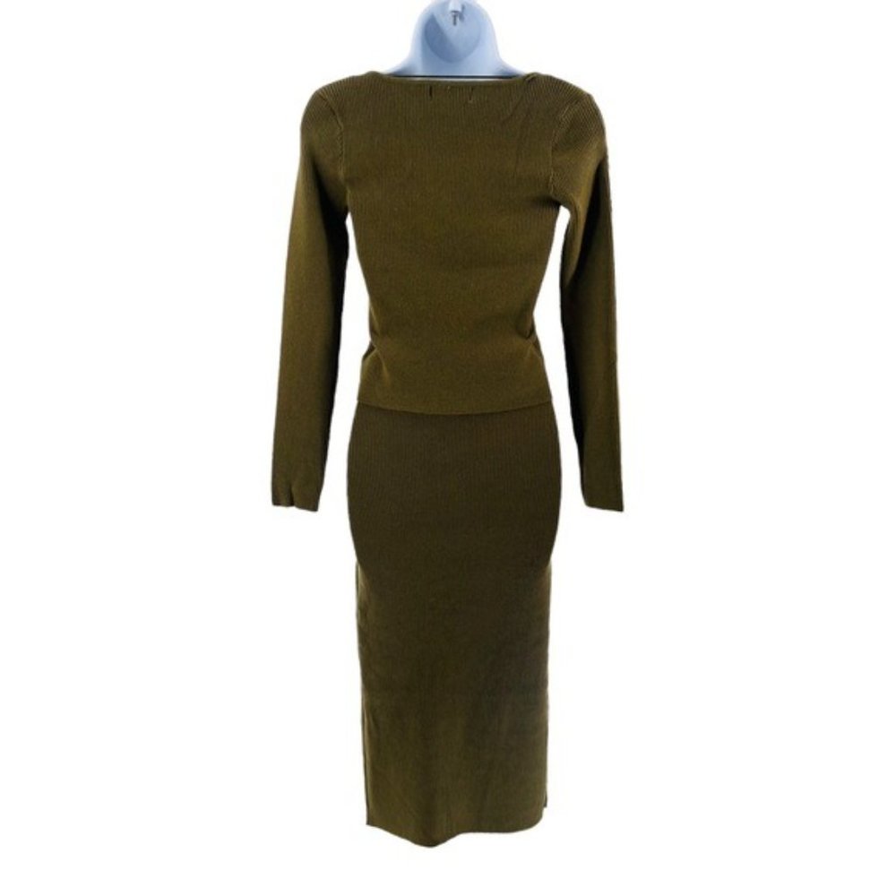 Petal & Pup NEW Luna Knitted Matching 3 Piece Set Midi Dress Olive Green Size S - Picture 10 of 14